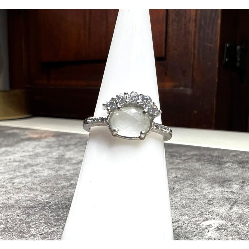 Ring Bomb Party Ring, , size 7, whitish stone silver color band, CZ looking acce